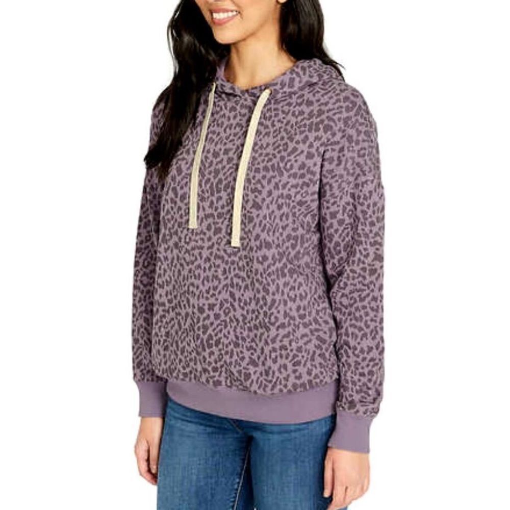 Buffalo David Bitton Light Purple Lilac Leopard Print Hooded Sweatshirt